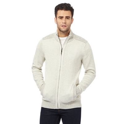 Big and tall cream ribbed zip through sweater